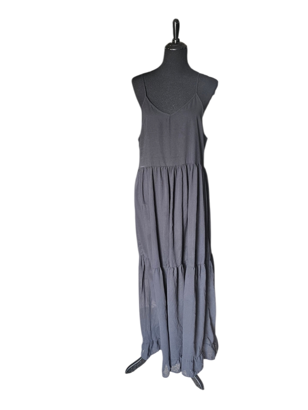 Nasty Gal Sheer Black Maxi Dress US 6 Boho Whimsigoth Layered Gothic Flowy Slip